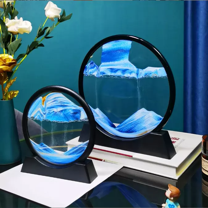 3D Moving Sand Art Frame Round Glasses Deep Sea Sandscape In Motion Display Desktop Decorations Flowing Painting Liquid Sand Art