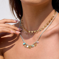 J&D Set de Collar de Cadenas Artesanales Bañado en Oro de 18K con Girasol, Ojo Turco, Concha y Mariposa, Joyería Boho Elegante y de Moda