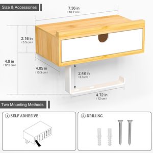Portarrollos de papel higiénico de bambú con estante, portarrollos de papel higiénico con cajón de almacenamiento para toallitas organizadoras, se adapta a cualquier habitación - Product Image 5