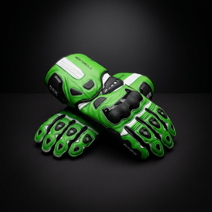 Guantes de Motociclismo de Cuero Verde de Alta Visibilidad con Protección Rígida en los Nudillos, Unisex, Dedos Completos - Product Image 2