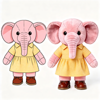 Peluche Éléphant Kawaii avec Robe Jaune à Revers et Chaussures en Cuir – Doux Animal en Peluche Mignon et Adorable