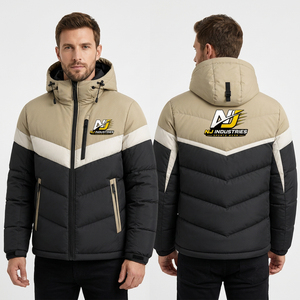 Chaqueta Acolchada con Capucha para Hombre, Diseño Color Block, Cortavientos, Deportiva, Cierre de Cremallera, Relleno Grueso de Poliéster - Product Image 3