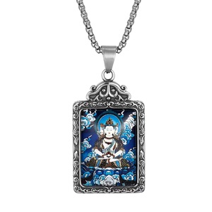 <b>Titanium</b> Steel Thangka Pendant With Zodiac Guardian Deity For Men Everyday Wear 216035 - Product Image 5