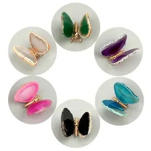 Wholesale Bulk 4-6cm Natural Real Stone Wing Crystal Brazilian Agate Slice Butterfly Craft Pink For Wedding Gift Home Decoration