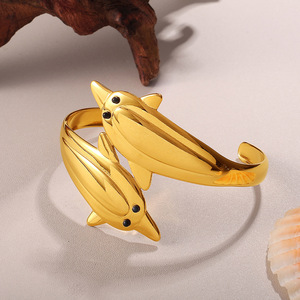Dolphin Shape Gold Plated <b>Cuff</b> <b>Bracelet</b> For Women Fashion Jewelry Animal Design Open Bangle Stainless Steel 18K Plated - Product Image 3