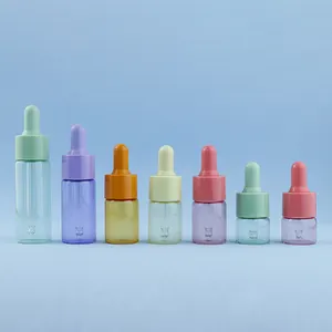 Mini frasco conta-gotas de plástico para olhos, recipiente transparente colorido, 2ml, 3ml, 5ml, 10ml, 15ml, recipiente de essência