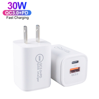 Chargeur rapide mini PD 30W avec prise US EU, chargeur USB Type C QC3.0, deux ports, adaptateur de voyage portable pour téléphone portable, certifié CE FCC
