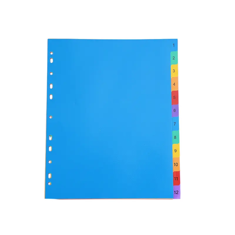 Divisor de archivos de índice de plástico PP, colorido, A4, para divisores de carpeta, papel separador de índice decorativo, gran oferta, precio barato, venta al por mayor