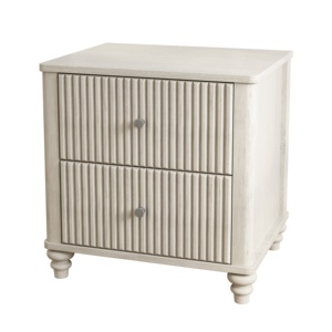 Ensemble de meubles pour hôtel et maison : 2 tables de chevet robustes assorties, lit plateforme en bois massif beige à rainures verticales, taille <span class=keywords><strong>Queen</strong></span> - Product Image 6