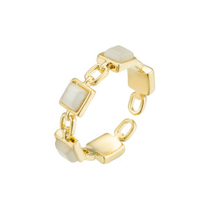 Simple Versatile Cat's Eye Stone <b>Square</b> Open Ring Geometric <b>Adjustable</b> For Women - Product Image 5