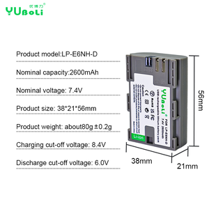 Batteria LP-E6, LP-E6N, LP-E6NH 2600mAh con ricarica USB-C, display LED, batterie di ricambio per Canon EOS 5D 6D 7D 60D 70D 80D <span class=keywords><strong>90D</strong></span> - Product Image 6
