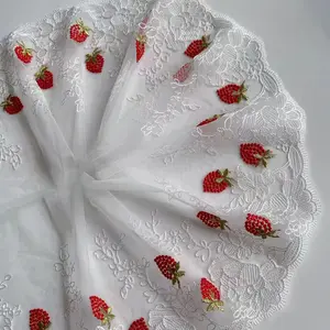 Encaje bordado de fresa para vestido de novia, 100% poliéster, nuevo diseño de fábrica china