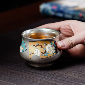 Tasse à thé en porcelaine Wanhua Silver Press Hand Master Cup, forme tambour, avec motif floral, pour le thé de l'après-midi, style rétro luxueux - Product Image 3