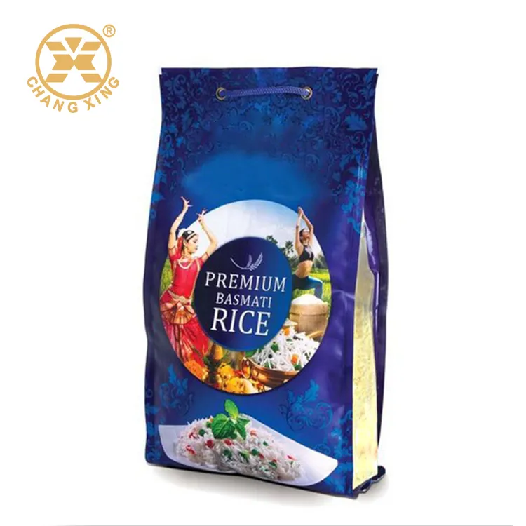 Tas Pengemas Nasi Basmati, Tas Kemasan Plastik Dasar Datar Tepung Gandum 1KG 2KG 5KG dengan Ritsleting Tab Tarik untuk Kemasan Sereal