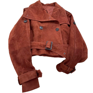 Chaqueta Corta de Mujer Personalizada con Cuello Convertible, Chaqueta Corta de Gamuza Premium con Cinturón y Opciones de Cuello Alto - Product Image 6