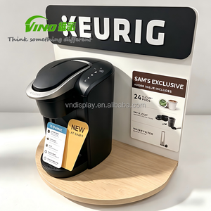 Expositor de mostrador ligero de madera y acrílico para cafeteras, soporte promocional minorista de una sola pieza con panel trasero - Product Image 3