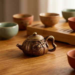 Théière traditionnelle chinoise en métal avec couvercle et poignée, pot à eau miniature décoratif - Product Image 3