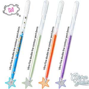 Stylo gel en plastique fluorescent argenté scintillant à paillettes fines pour enfants, double ligne, contour, 1,0 mm, 12 couleurs, pour dessin artisanal - Product Image 3