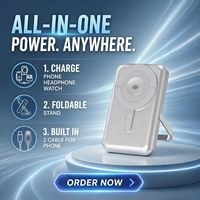 Banque d'alimentation magnétique sans fil 10000mAh pliable à charge rapide affichage numérique pour téléphone/montre/écouteur