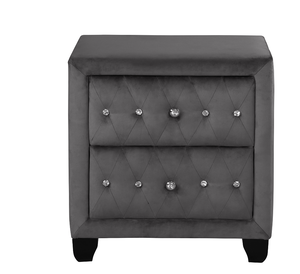 Table de chevet moderne en cristal capitonnée à 2 tiroirs réglables avec revêtement en velours, meubles écologiques pour chambre à coucher et salon - Product Image 3