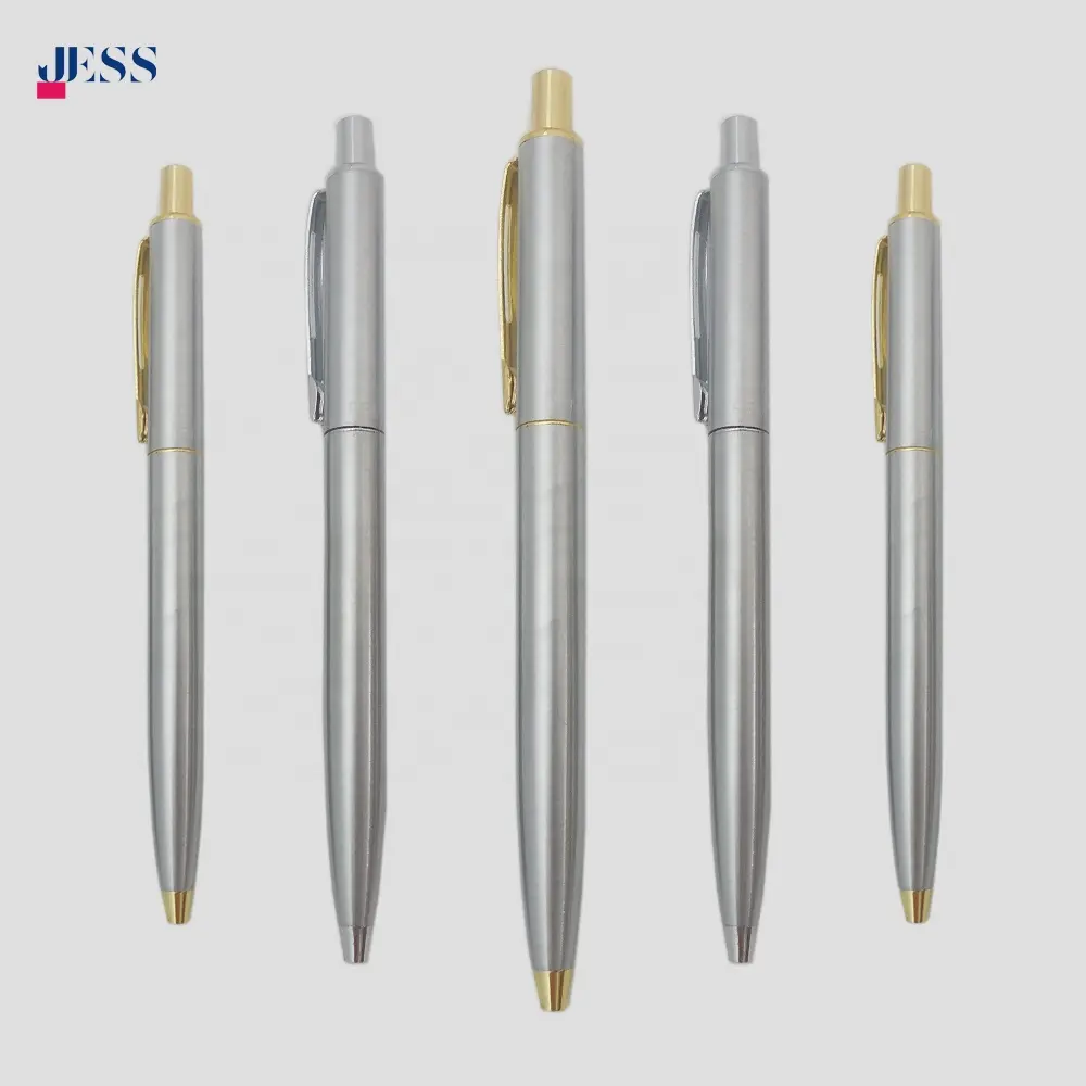 Unique Design Stainless Steel Ball Point Pen High Grade Silver Click Action Metal Pen