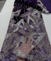 Dentelle française en velours de haute qualité avec broderie, paillettes et perles, tissu de dentelle de luxe pour robe de soirée pour femme