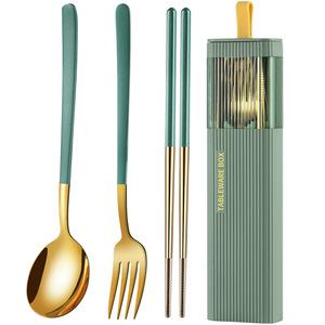 Ensemble de couverts de voyage portables en acier inoxydable de haute qualité (cuillère, fourchette, baguettes) avec boîte en PP écologique pour le camping en plein air - Product Image 5