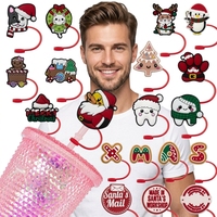 Vente en gros de breloques de paille réutilisables en silicone anti-éclaboussures, personnalisées, motif animal kawaii rose, style preppy, accessoires de bar