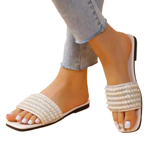 Nuevas <span class=keywords><strong>Sandalias</strong></span> de Tacón Bajo con Pedrería y Perlas Coloridas para <span class=keywords><strong>Mujer</strong></span>, Talla Grande, Estilo Hawaiano, Chanclas de Playa - Product Image 1