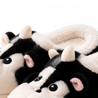 Pantoufles mules en peluche vache de dessin animé, douces et moelleuses, antidérapantes, à bout fermé, pour l'intérieur