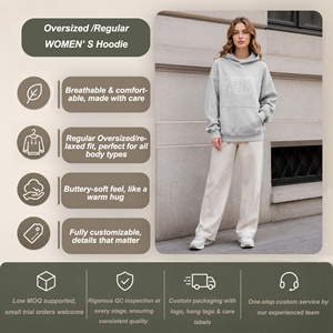 <span class=keywords><strong>Felpa</strong></span> con Cappuccio <span class=keywords><strong>Oversize</strong></span> in Spugna Francese Grigio Heather per Donna, Personalizzabile ODM, Casual e Streetwear - Product Image 1