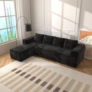 Corduroy Fabric Sectional L-Shape Chaise Sofa Modern Modular Sofa Set <b>Convertible</b> Sofa <b>Bed</b> Deep Seat Upholstery Right-Facing - Product Image 3