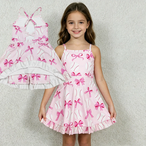 Robe de sport sans manches pour filles, motif baseball et nœud, avec short intégré, pour le jour du match, vente en gros - Product Image 1