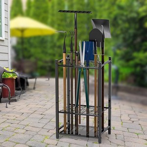 Étagère de rangement pour outils de jardin en fer à 3 niveaux avec pieds réglables pour équipement de nettoyage de jardin - Product Image 2
