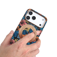 Étui de téléphone magnétique rotatif avec motif hibiscus tropical en liège, compatible avec les séries Apple 18/17/16/15/14