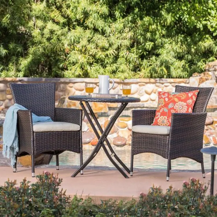 Set di mobili in vimini in vimini set tavolo e sedia da giardino all'aperto per tutte le stagioni
