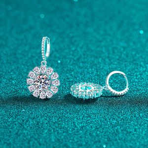 Factory <strong>Wholesale</strong> 5A Pear Shape Zircon Mosang High Sensitivity Sunflower Silver S925 8mm 4CTW Mosannite Earrings for Women - Product Image 4