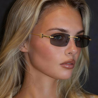 Nouvelles Lunettes de Soleil Carrées Sans Monture UV400 Style Instagram Européen/Américain B-Brand 2026 pour Femmes – Tendance Métal Chic