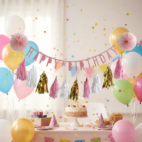 EASTTERN Prix de gros usine Kit de fête d'anniversaire mini durable avec guirlande de lettres, éventail en papier et pompon pour enfants, fournitures pour usage intérieur