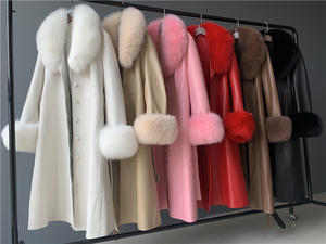 Luxury Sheep Skin Fur Collar Genuine Leather Trench <strong>Coat</strong> <strong>for</strong> <strong>Women</strong> Winter Solid Button Breathable Woven Detachable Collar Long - Product Image 3