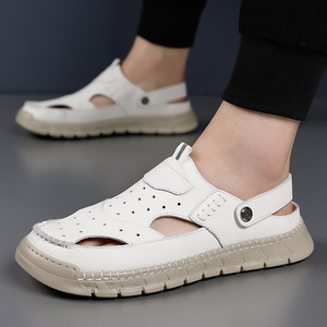 Sandalias Planas de Cuero Genuino, Punta Cerrada, Transpirables, con Hebilla, para Uso Casual de Verano al Aire Libre - Product Image 2