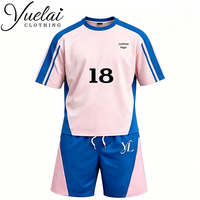 Ensemble de survêtement décontracté tendance pour homme, maillot de football rose et bleu color block, service OEM 2026, logo personnalisé, style streetwear