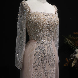Jancember lsz632 sang trọng ngọc trai vuông cổ áo sequined Nàng Tiên Cá Buổi tối bên váy với overskirt - Product Image 5