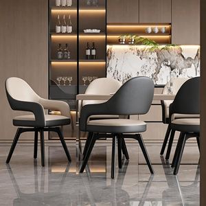 <span class=keywords><strong>Fauteuil</strong></span> pivotant moderne avec pieds en <span class=keywords><strong>métal</strong></span> <span class=keywords><strong>noir</strong></span>, revêtement en cuir PU marron, chaise de salle à manger écologique, rotation à 180°, utilisation hôtelière - Product Image 4