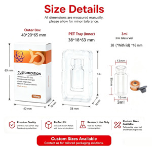 Boîte personnalisée pour flacons de peptides avec plateau en plastique et étiquettes adhésives, kit complet d'emballage pour peptides - Product Image 2