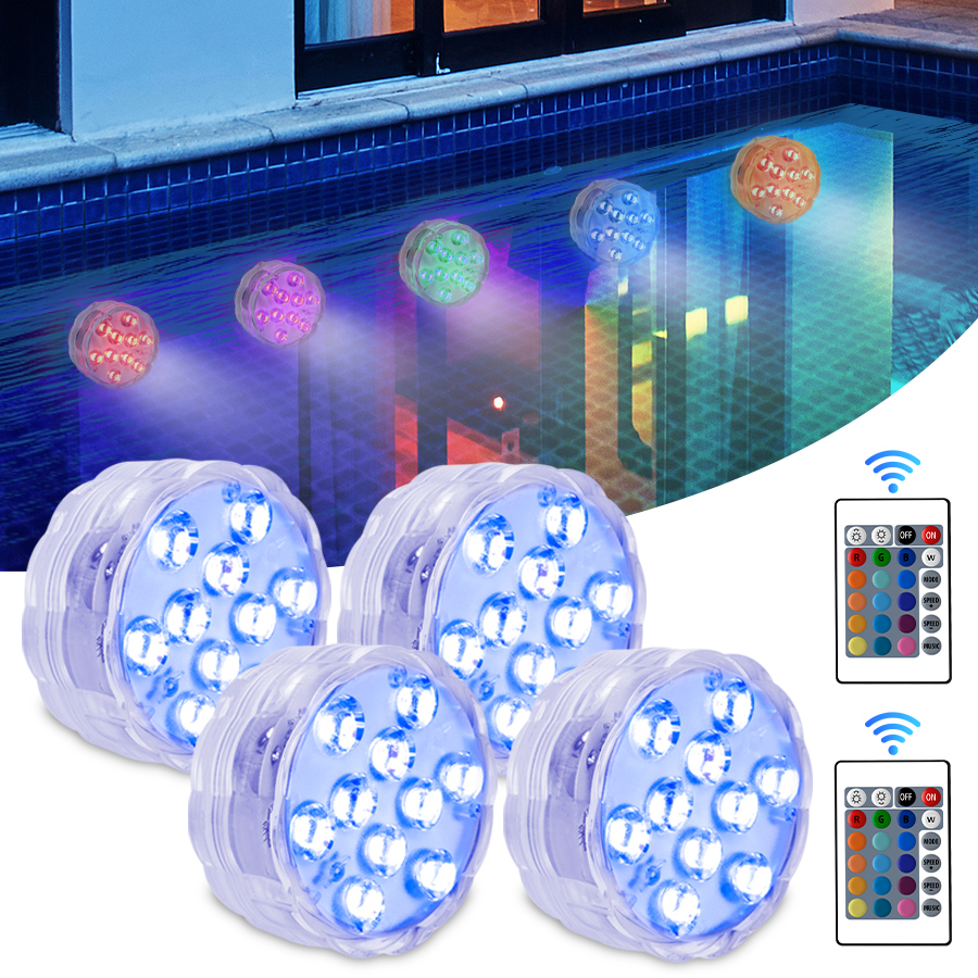 10LED Swimming Pool Light Remote Control RGB Dive Fish LED Underwater IP68 Waterproof PC Portable Battery Operated Vase Aquarium