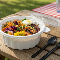 Boîte à lunch en plastique PP, couleur blanche, vente en gros, bol à riz, conteneur bento, restaurant, à emporter, bol circulaire double couche en PP blanc