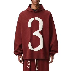 Sweat-shirt à capuche oversize pour homme avec numéro 3 imprimé en relief, en coton respirant 400g French Terry, vêtement décontracté d'automne - Product Image 6