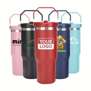 Botella de Agua de Viaje con Logotipo Personalizado, Taza de Acero Inoxidable de 20oz/30oz, Termo con Pajita Abatible y Asa - Product Image 1
