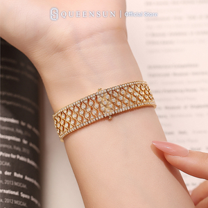 Pulsera de Diamantes de Laboratorio de 5 Quilates en Oro de 18K QUEENSUN, Brazalete con Detalle de Encaje Vintage, Pulseras de Diamantes Flotantes de Satén con Luz Satinada - Product Image 4